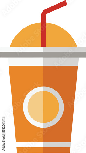 Stylized orange drink in a paper cup with a red straw