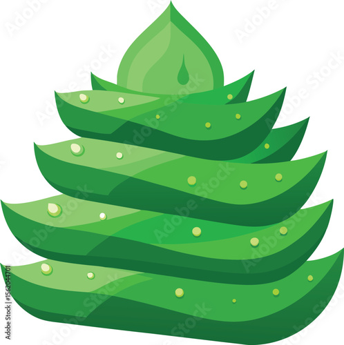 Stylized green aloe vera plant with water droplets and a glossy finish