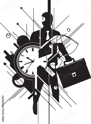 Time is money concept vector art with a business silhouette and an abstract clock background