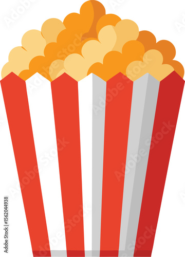 Classic red and white striped popcorn bucket filled with fluffy popcorn