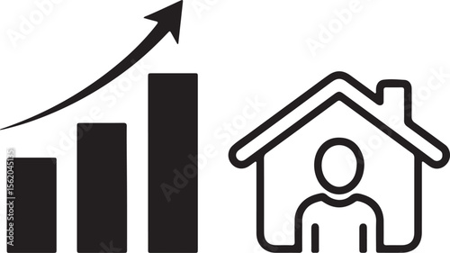 Uplifting 3D business graph arrow charts illustrate market finance success and real estate housing growth concepts