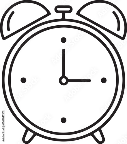 A retro black metal alarm clock with a classic dial, isolated on a white background, keeps time with its hour and minute hands