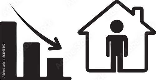 Hand-drawn house illustration with a businessman icon pointing towards a concept of home and family success