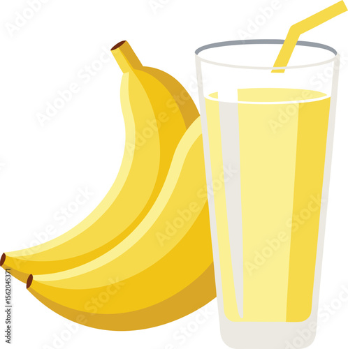 Refreshing banana smoothie with fresh bananas and a yellow straw