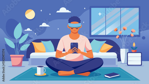 A man is sitting on a rug in a room with a laptop and a cup of coffee. He is using his cell phone while sitting on the rug