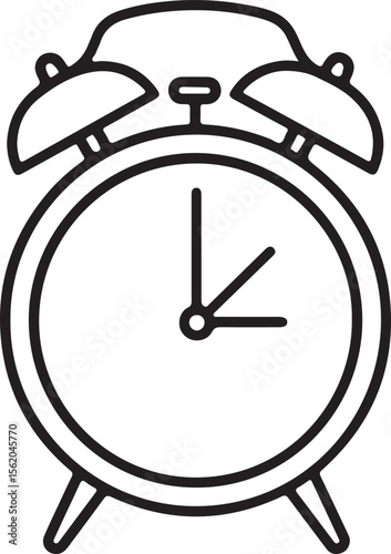Here's a retro black alarm clock with classic twin bells, isolated on white, a timeless object for waking up