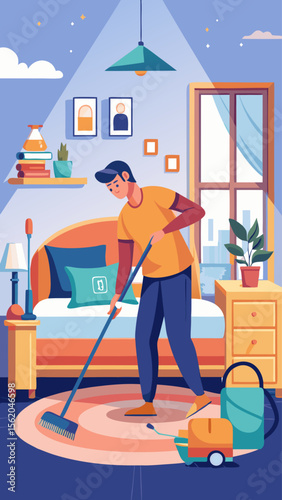 A man is writing on a clipboard in front of a wall full of papers and books. Concept of organization and productivity, as the man is focused on his task. The wall is cluttered with various items