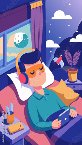 A man is sleeping in bed with a book on his nightstand. The room is dimly lit and has a cozy atmosphere