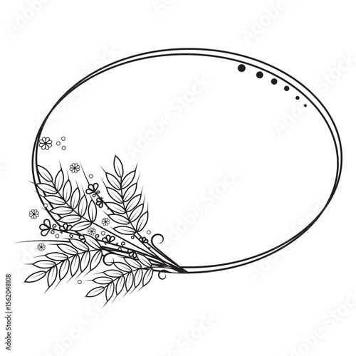 Botanical autumn frame made of wheat ears, black outline
