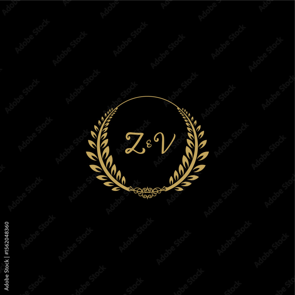Naklejka premium ZV beautiful feminine and elegant wedding monogram initial logo with circle floral gold
