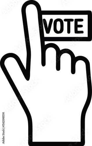 Outline hand clicking vote box, election choice with voting design