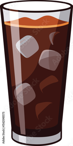 Refreshing iced coffee in a tall glass with ice cubes