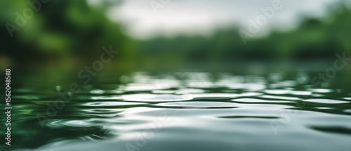 The tranquil surface of water reflecting natural surroundings in a serene environment