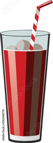 A refreshing glass of iced cola with a striped straw