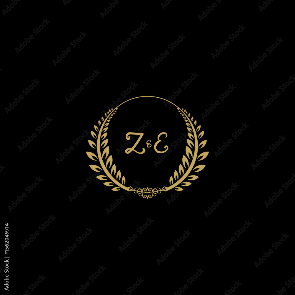 Fototapeta premium ZE beautiful feminine and elegant wedding monogram initial logo with circle floral gold