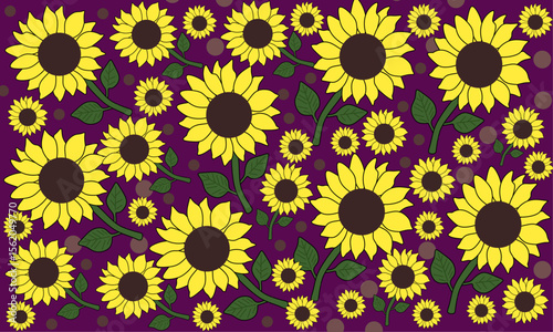 Sunflowers vector seamless pattern, bright and cheerful design, perfect for summer, harvest, and floral-themed projects. Vibrant yellow blooms.