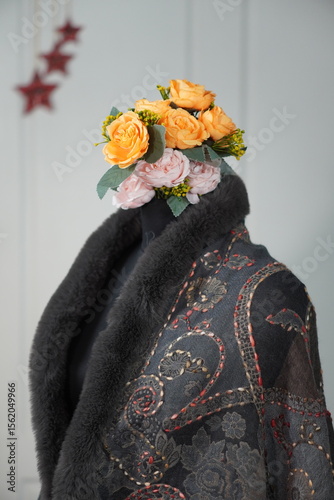 Foto Traditional Kashmiri Fur shawl displayed