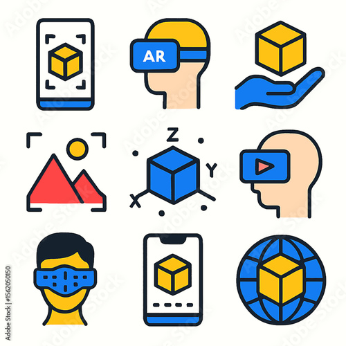 Augmented reality and virtual reality icons showcasing innovative technology concepts