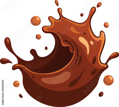 Dynamic chocolate splash with droplets and swirls