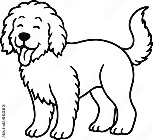 Cartoon Vector Illustration of Curly-Haired Doodle Dogs Including Labradoodle, Goldendoodle and Poodle Mix Breeds Isolated on White, Fluffy Doodle Dog Vector Clipart, Cute Poodle Mix Puppy Drawing, Ha