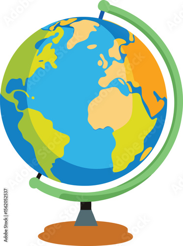 A colorful flat design illustration of a globe on a stand