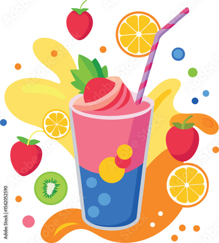 Vibrant summer smoothie with fresh fruits and colorful splashes