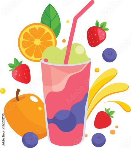 Vibrant fruit smoothie with strawberries blueberries orange and peach
