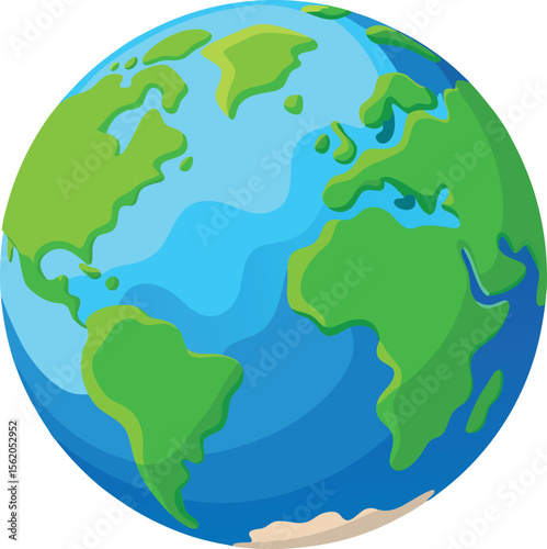 Stylized cartoon earth globe with continents and oceans on white background