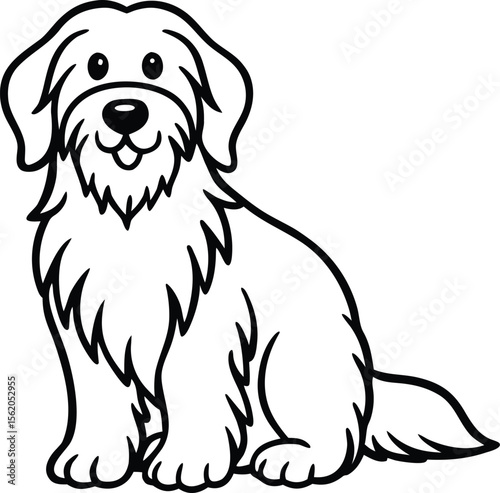 Smiling Otterhound Dog Vector Illustration of Rare Shaggy Breed Sitting in Friendly Cartoon Pose, Otterhound Sitting Clipart, Happy Shaggy Dog Vector, Cute Bearded Dog Drawing