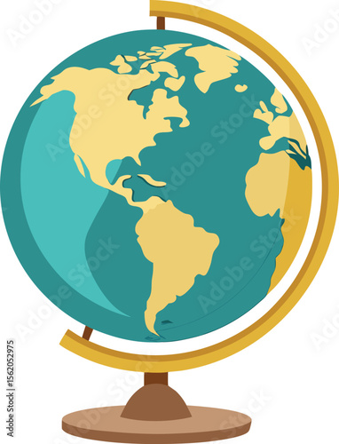 A stylized flat illustration of a globe showing north and south america