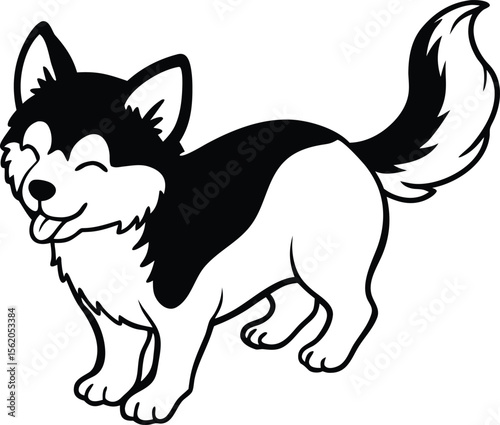 Pomsky Walking Vector Illustration of Fluffy Pomeranian Husky Mix Dog in Side View, Pomsky Dog Clipart, Fluffy Hybrid Dog Vector, Cute Designer Pet Illustration

