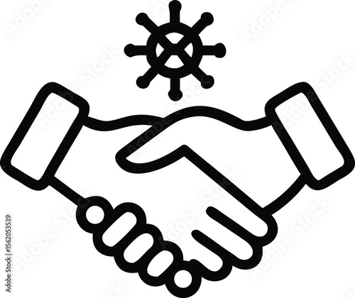 Outline handshake symbol with virus above icon for global health and safety