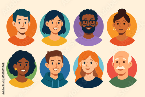 Diverse people avatar set. Multicultural cartoon portraits. Vector illustration of men and women, different ages, ethnicities, hairstyles. Social media profile icons. Community diversity concept.