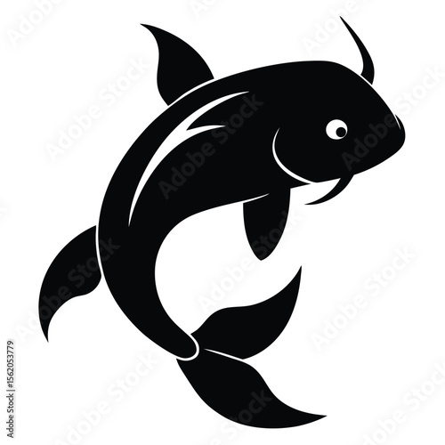 Cartoon vector illustration of sea animals including a shark, fish, and dolphin swimming in blue ocean water