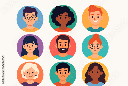 Diverse cartoon avatar icons set for social media profiles. Modern vector illustration of multicultural people, male and female faces, networking, user pictograms, online community, profile pictures