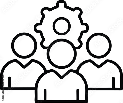 Teamwork collaboration icon with people and gear for business process management and corporate workflow organization human resource and team building vector icon