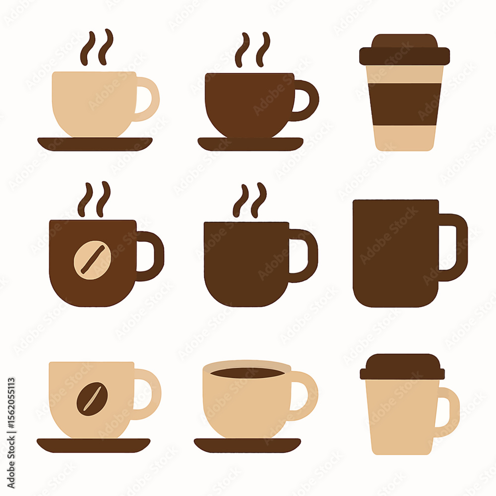 Obraz premium Collection of Coffee Cup Illustrations in Various Styles and Colors on White