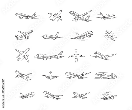Airplane & Aviation Outline Icons: Flight, Travel & Aircraft Vector Set