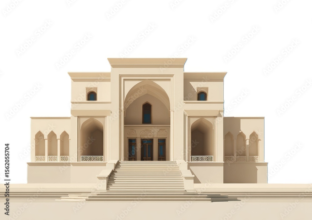 Fototapeta premium Architectural rendering showcasing a majestic facade of a historical building on white background