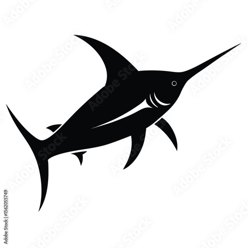 Vector illustration of a shark silhouette swimming in the blue ocean white background