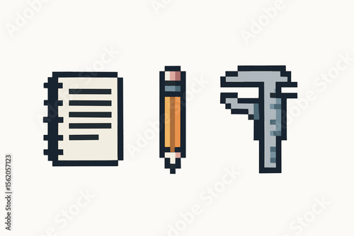 Pixel art tools - pliers and pen illustration vector icon isolated illustration