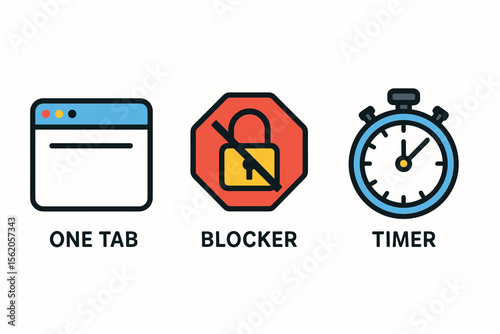 Muted phone limit screen detox icons for digital wellness vector icon isolated illustration