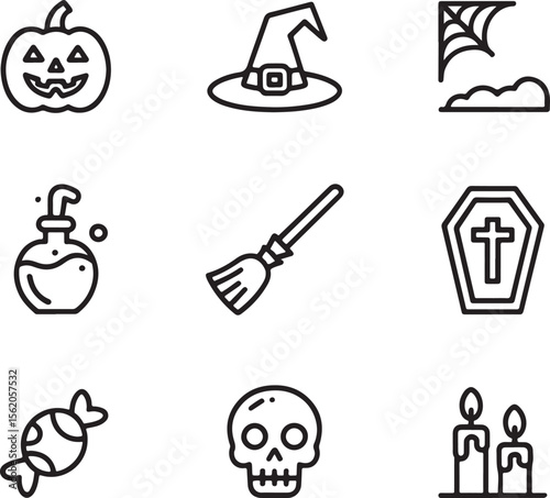 Halloween Icons Set A Collection of Spooky Season Symbols for Decorations and Creative Designs Celebrating Autumn and Frightful Fun