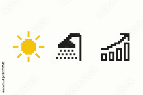 8-bit plant growth icons with pot, sprout, trellis vector icon isolated illustration