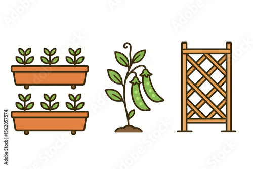 Illustrated strawberry, radish, and herb garden icon set vector icon isolated illustration