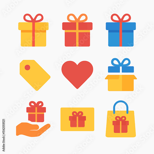 Colorful gift boxes and shopping icons creating a cheerful festive vector graphic