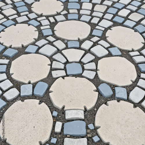 Decorative tile mosaic pavement with circular floral design