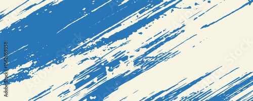 Grunge grainy blue brush stroke with spray texture. Hand drawn distress damaged vintage banner with zigzag bold line. Rough thick brush stroke texture.