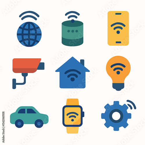 Colorful vector icons depicting smart home automation and internet of things concept
