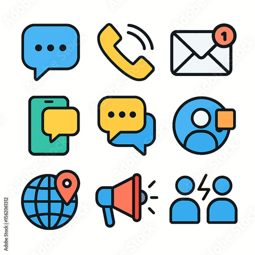 Communication and network vector icons set for digital interaction and connection